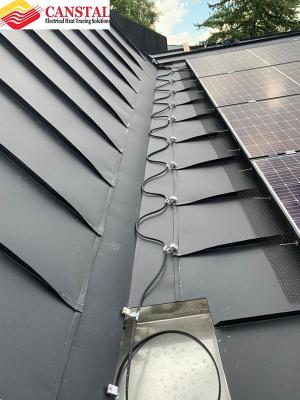 Metal roof heat trace using special clips. heat trace cable zig zag needed in some roof valleys. installation was completed for a project in Toronto area. GTA Canada.