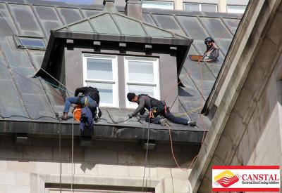 Roof heat trace _snow melting system installed for historic building in Montreal Quebec Canada.